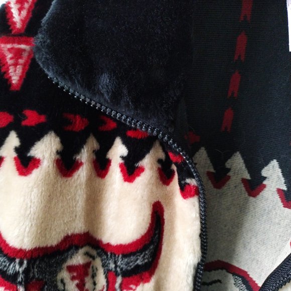 Sherpa Fleece Tribal Jacket Native American Faux Mouton Fur Zip Vintage Fleece - Picture 4 of 9
